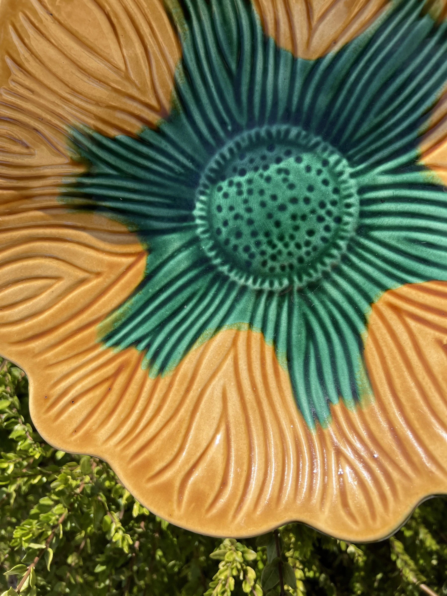 ☀️ Groot vlak ceramisch bloemvormig vintage 30 cm zonnebloem decoratie – photo 6